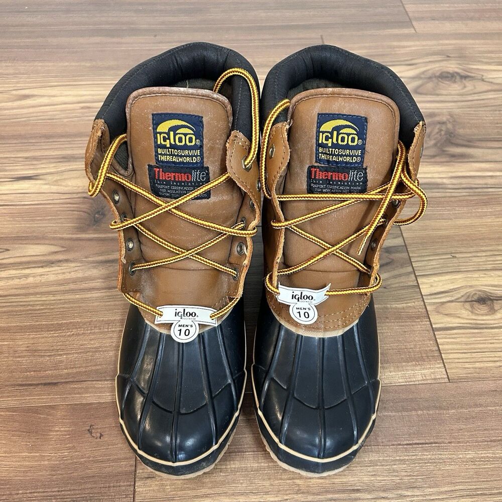 Igloo Thermolite Duck Boots Mens Size 10 Waterproof Brown Black Winter Boots